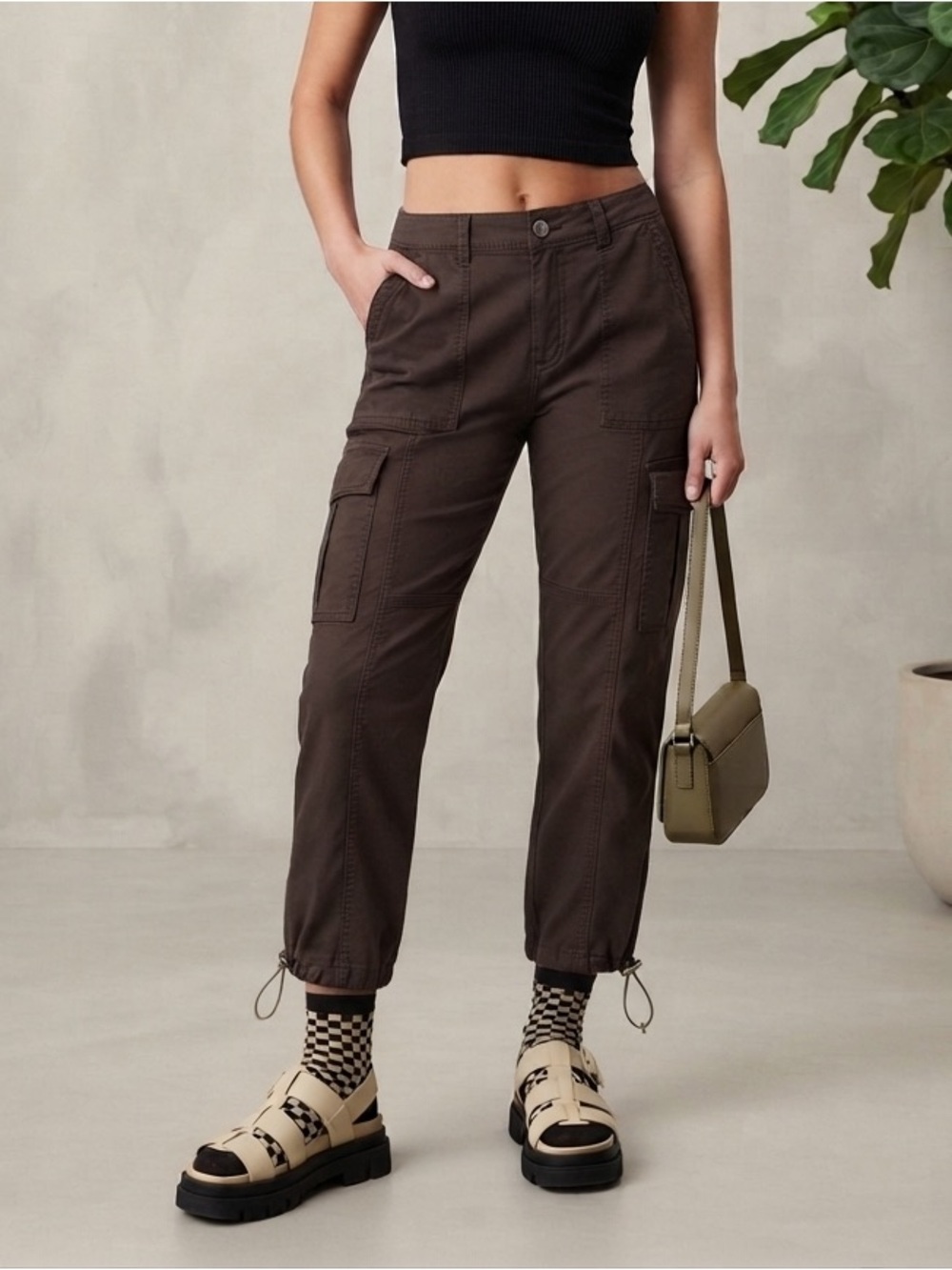 Style & Co. Brown Utility Cargo Joggers Women's Adjustable Hem Streetwear Pants